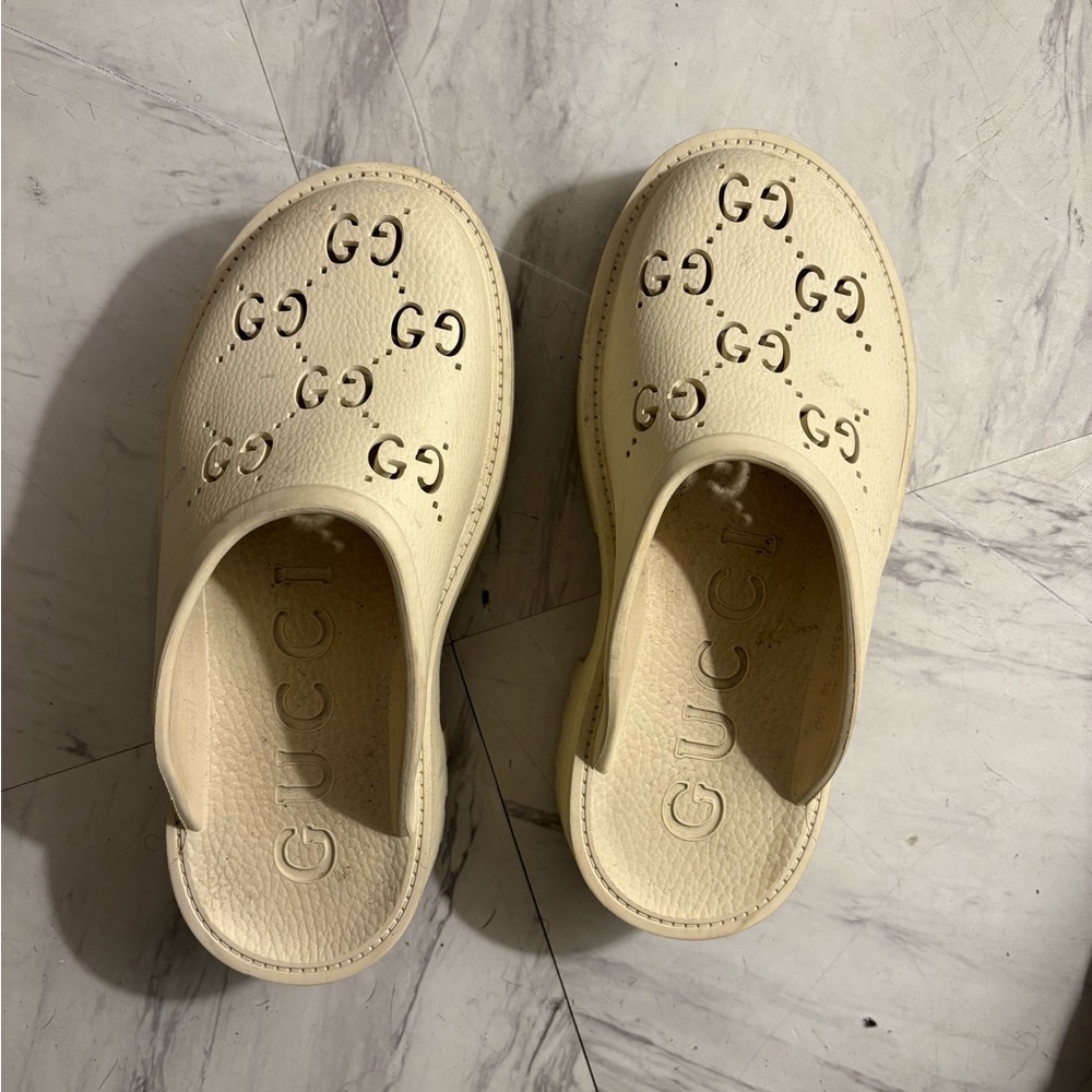 Gucci Cream Perforated Slip-On Mules